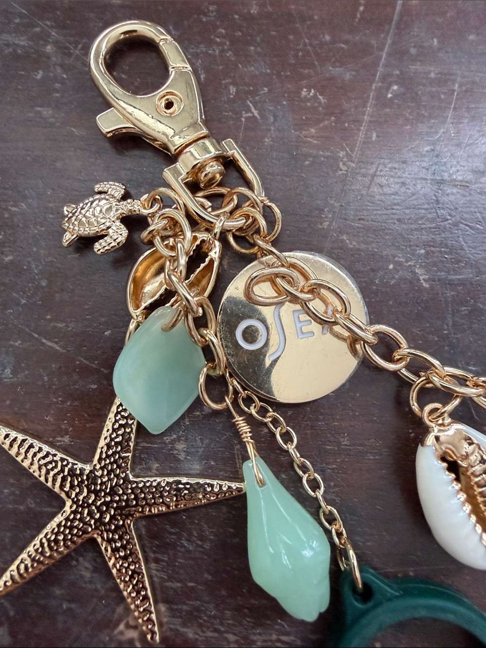 Gold-Tone Coastal Charm Keychain with Green Accents - Picture 4 of 4